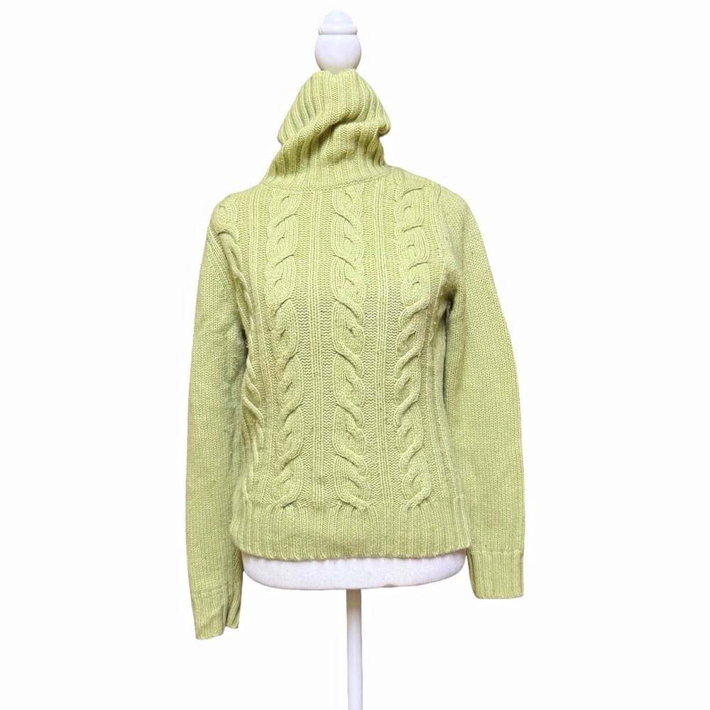 Jeanne Pierre Women’s S Green Lambswool Angora Cable Knit Turtleneck Sweater